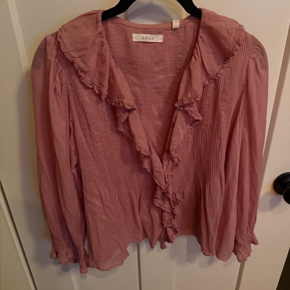Doen  Rare River Calypso Pink Ruffled Sheer Blouse Size S excellent condition - Picture 3 of 7